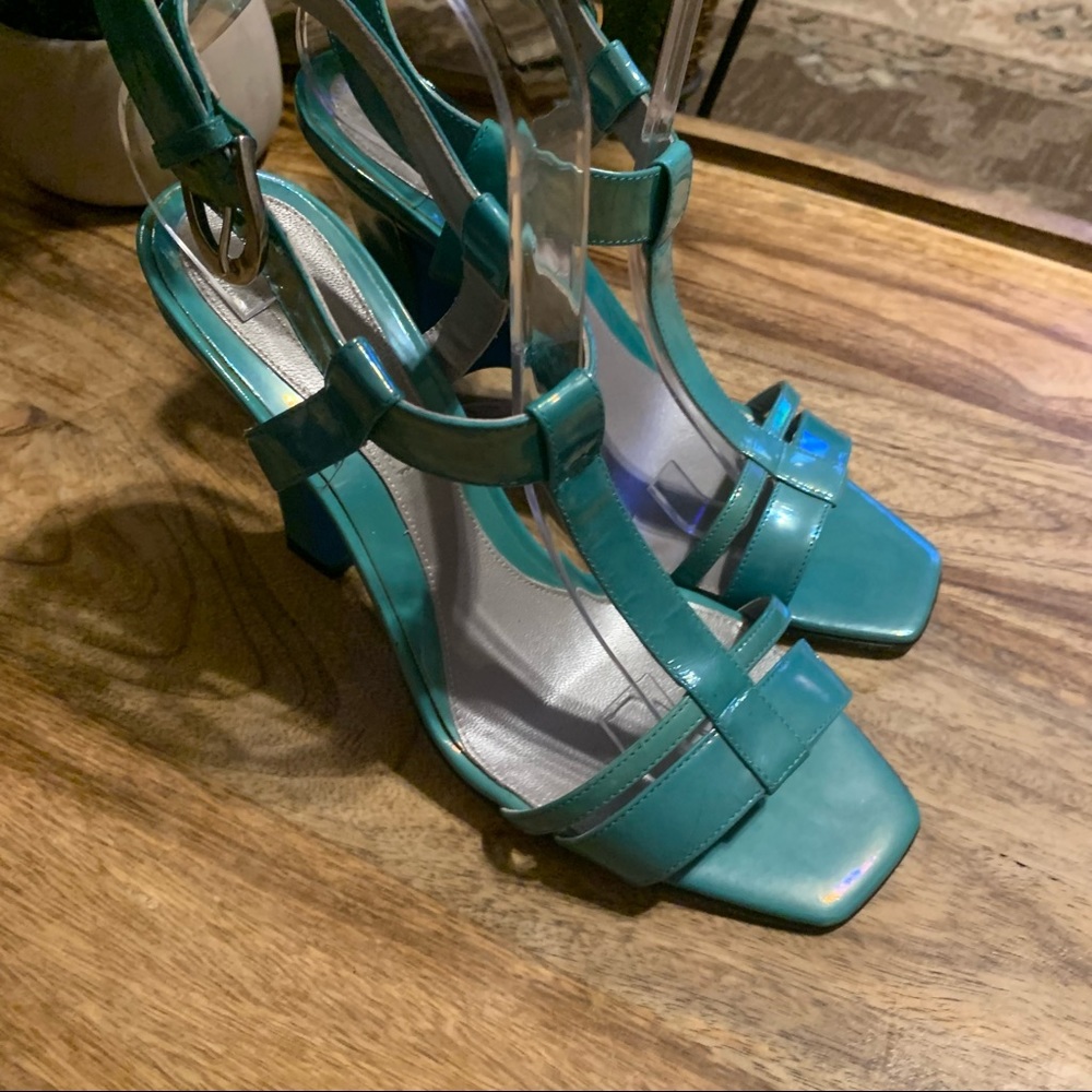 Turquoise Strappy Block Heel Sandals - Women - Picture 4 of 9
